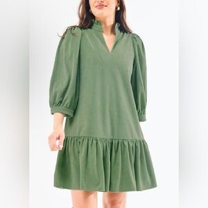 Corduroy Olive Green Mini Dress